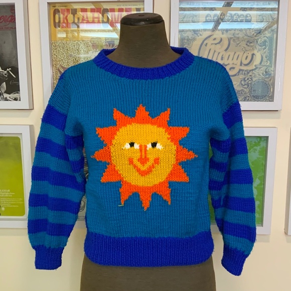 Vintage Hand-Knit Sun & Moon Graphic Sweater - Picture 1 of 9